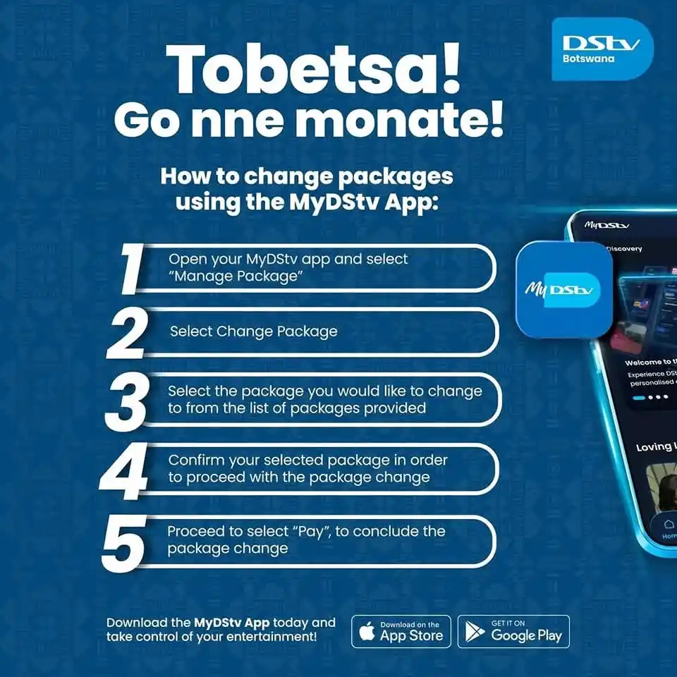 Image from DStv Botswana: Changing your DStv package has never been simpler! Use the MyDStv App ...