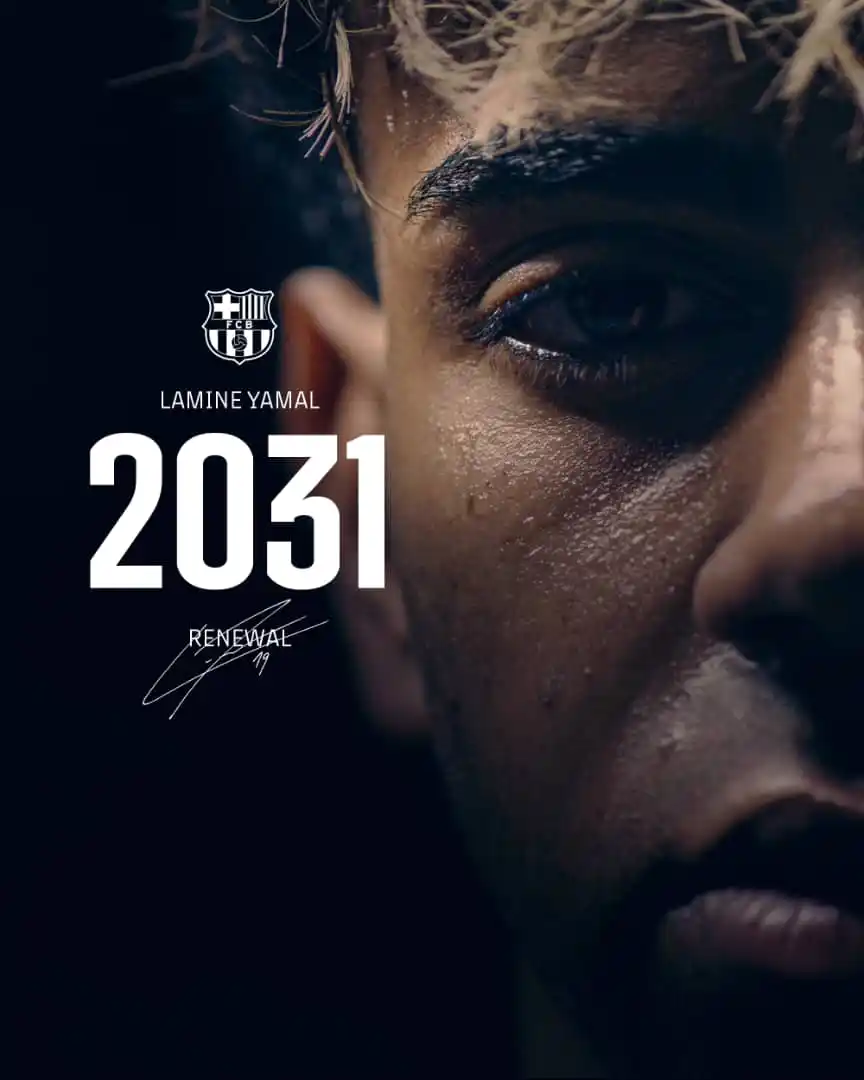Image from FANCY DI MARIA(The Sportsgod): 𝗗𝗘𝗔𝗟 𝗗𝗢𝗡𝗘: Lamine Yamal has signed a new contract with Barcelo...