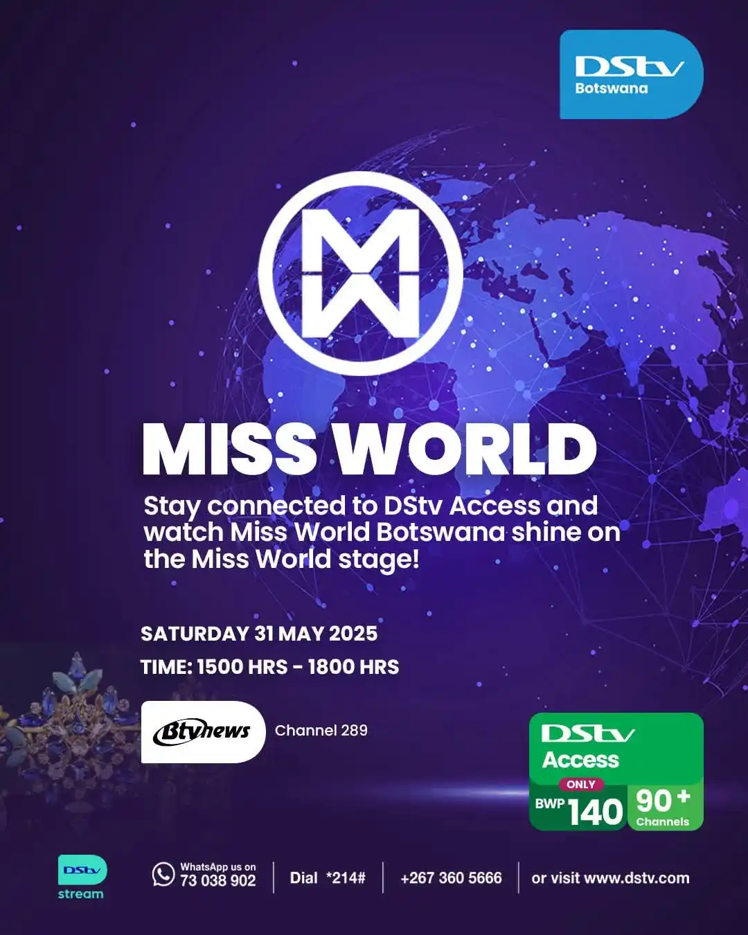 Image from DStv Botswana: Nako ke yone e seyong– make sure you catch the 72nd Miss World pageant...