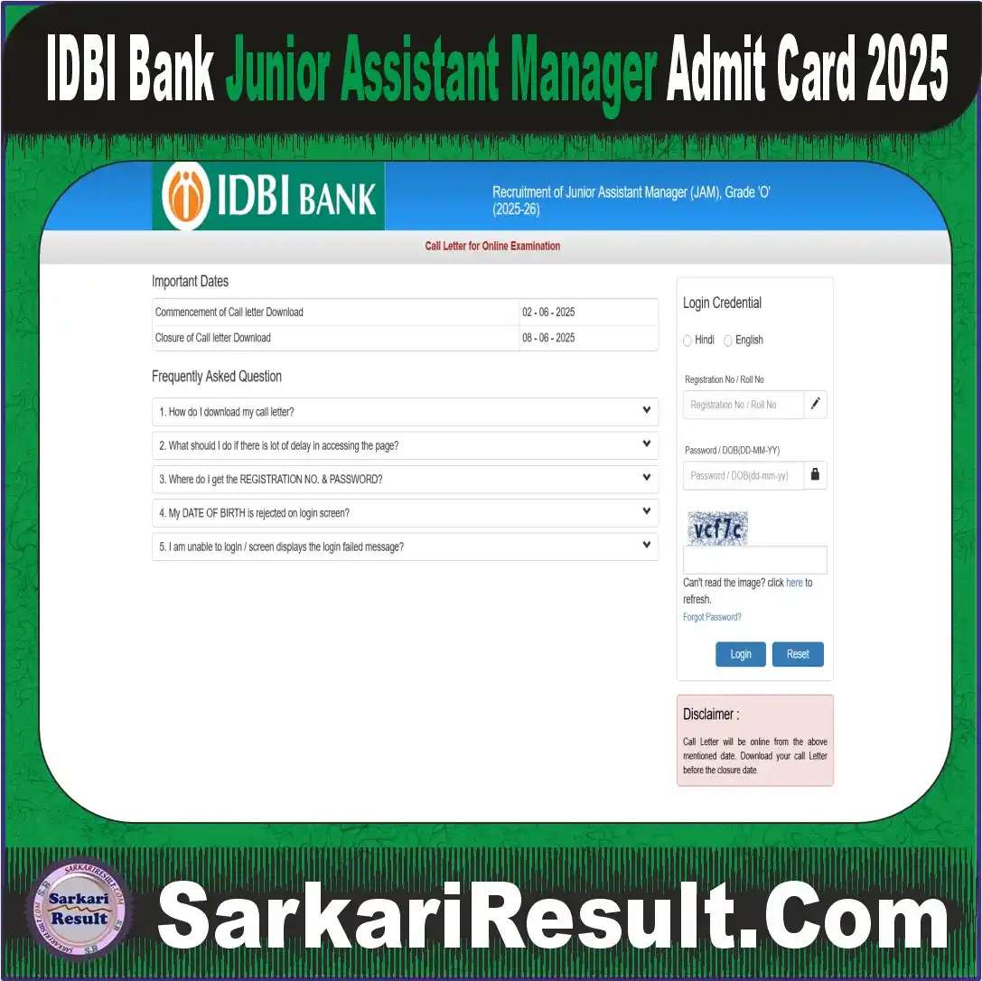 Image from RR : Rojgar Result: IDBI Bank Junior Assistant Manager (JAM) Admit Card Released <a class=...