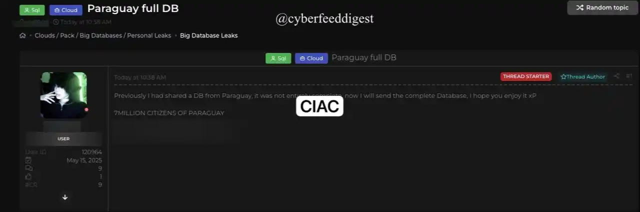 Image from CIAC = Canal de inteligencia de amenazas compartidas: 🚨CIAC Alerta: 🚨 7 millones de ciudadanos expuestos: Fuga completa <a...