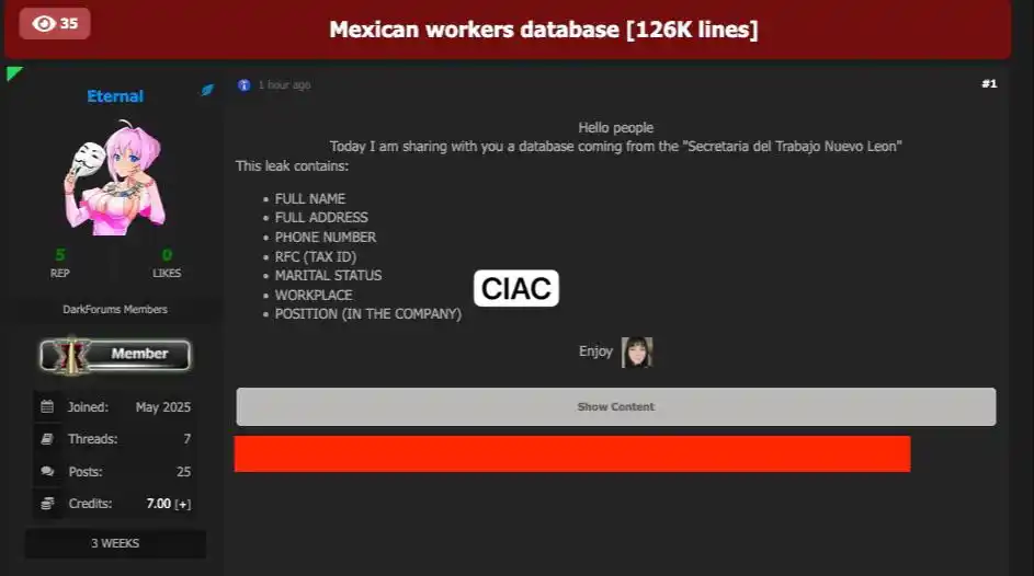 Image from CIAC = Canal de inteligencia de amenazas compartidas: 🚨CIAC Alerta: 🚨 ALERTA | Posible hackeo a la Secretaría del Trabajo ...