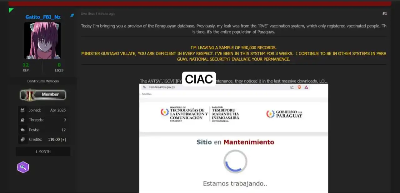 Image from CIAC = Canal de inteligencia de amenazas compartidas: 🚨CIAC Alerta: Nuevo Dataleak del ministero de telecomunicación de Par...