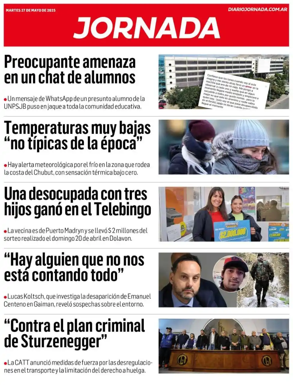 Image from Diario Jornada: • *COMODORO / Preocupante amenaza en un chat de alumnos de la Universi...