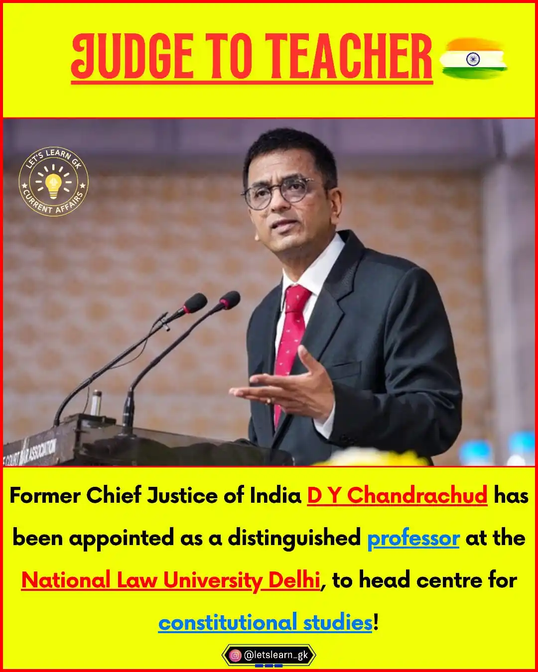 Image from Let's Learn Gk: Former Chief Justice of India D Y Chandrachud has been appointed as a ...