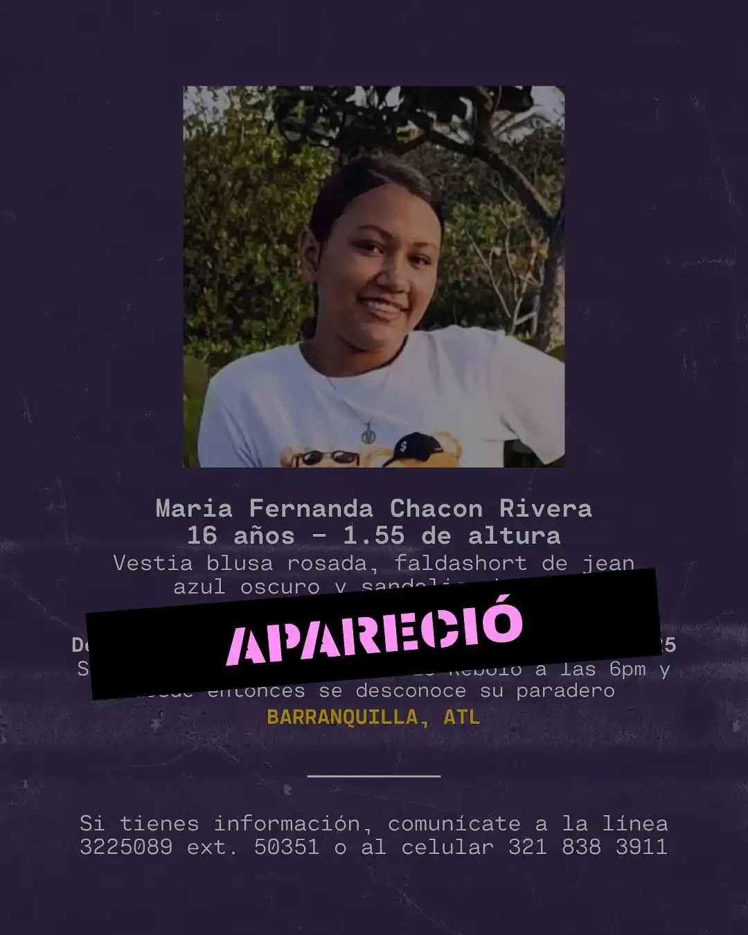 Image from Vocifera El Conspire: Gracias a todas las personas que se sumaron a su búsqueda, la joven Ma...
