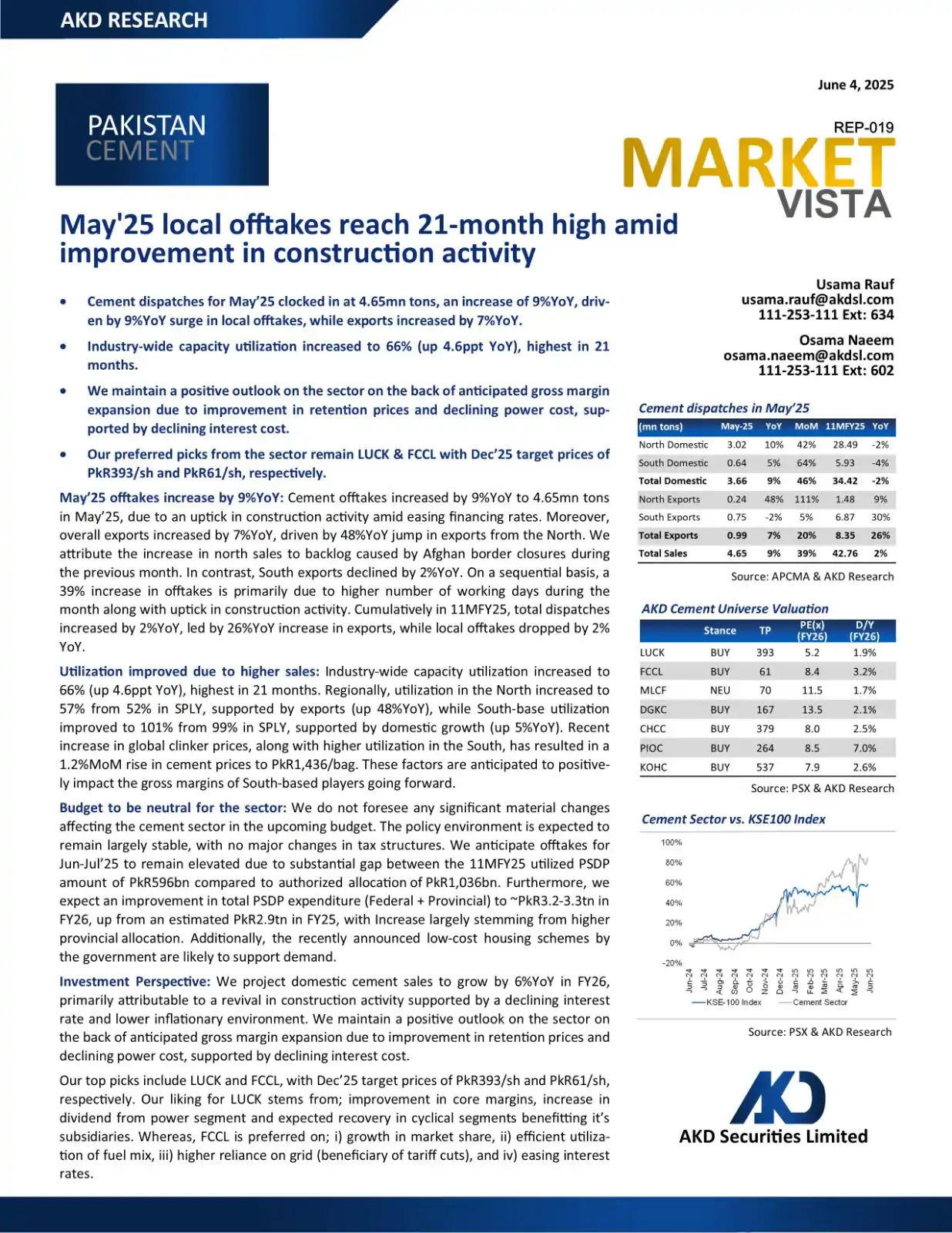 Image from AKD Securities Limited: *Jun 04, 2025 | AKD Daily | Pakistan Cement* *May'25 local offtakes r...
