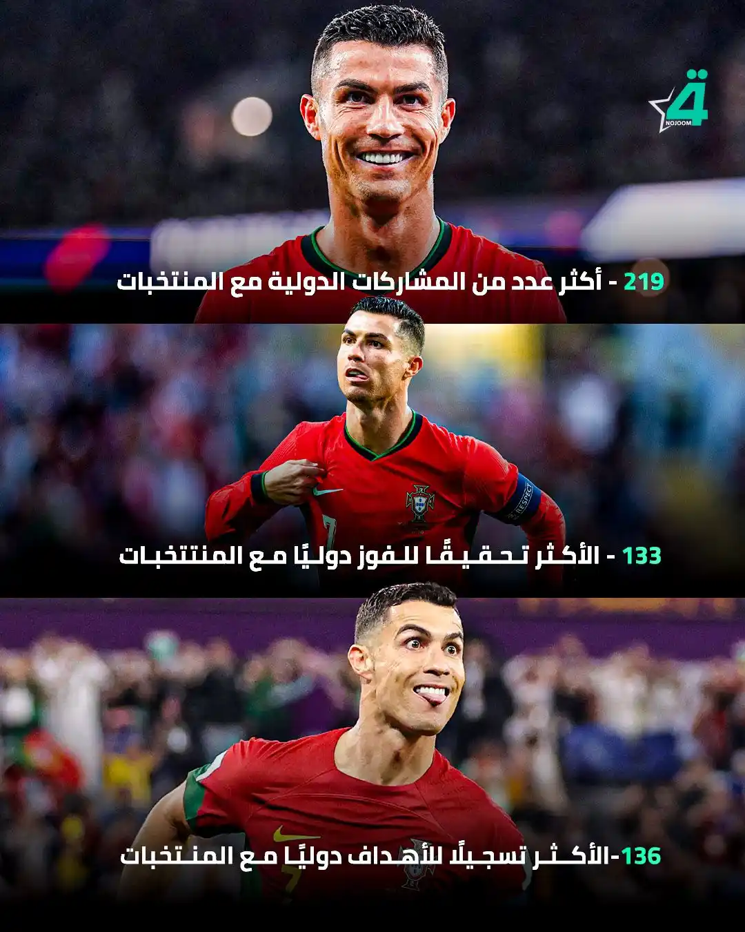 Image from شبكة نجوم الرابعة Nojoom Alrabiaa: كريستيانو رونالدو فعل كل شيء ممكن بقميص البرتغال 👀🇵🇹 اشترك في خد...