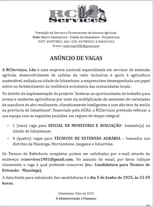 Image from Moz Emprego: 📢 No âmbito da implementação do projecto *“Acelerar as oportunidades*...