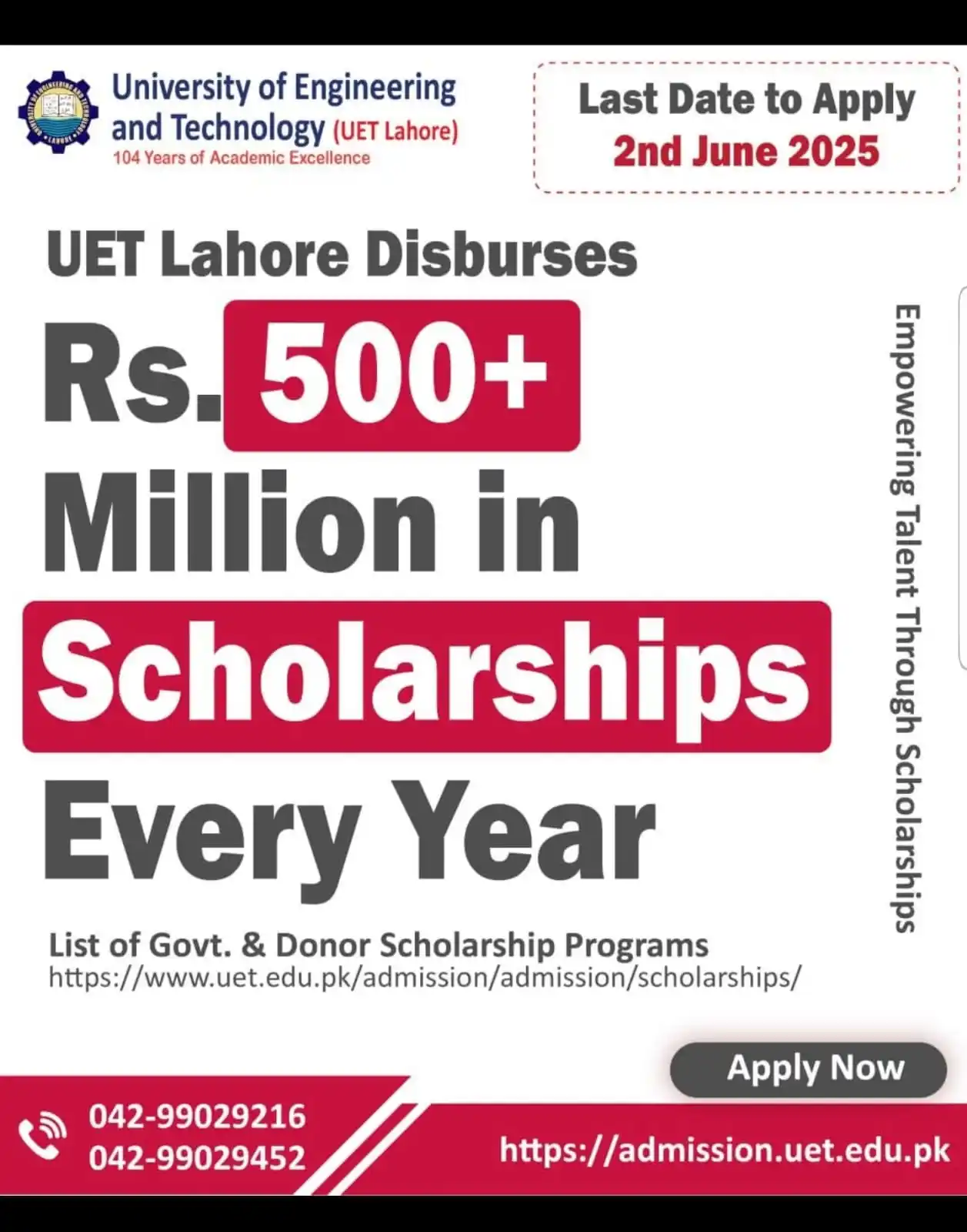 Image from UET LAHORE ALUMNI: 🎓 UET Lahore offers scholarships worth Rs. 500 Million every year! Ap...