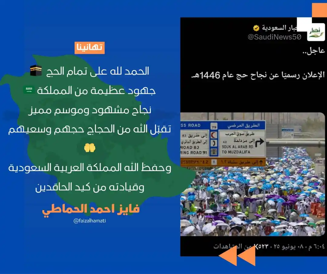 Image from كتابات وإقتباسات_ faizalhamati: الحمد لله الذي منّ على حجاج بيته الحرام بإتمام مناسكهم في يسر وأمان وط...