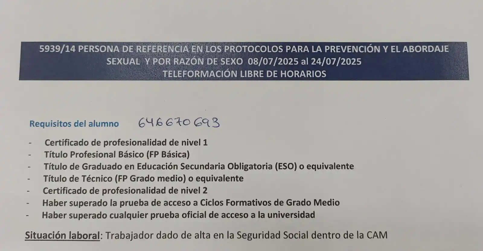 Image from Jesús Serrano Servicios Socioculturales - Empleo Y Formación: Buenas tardes, sale este curso online en CDM Alcorcón. *PERSONA DE REF...