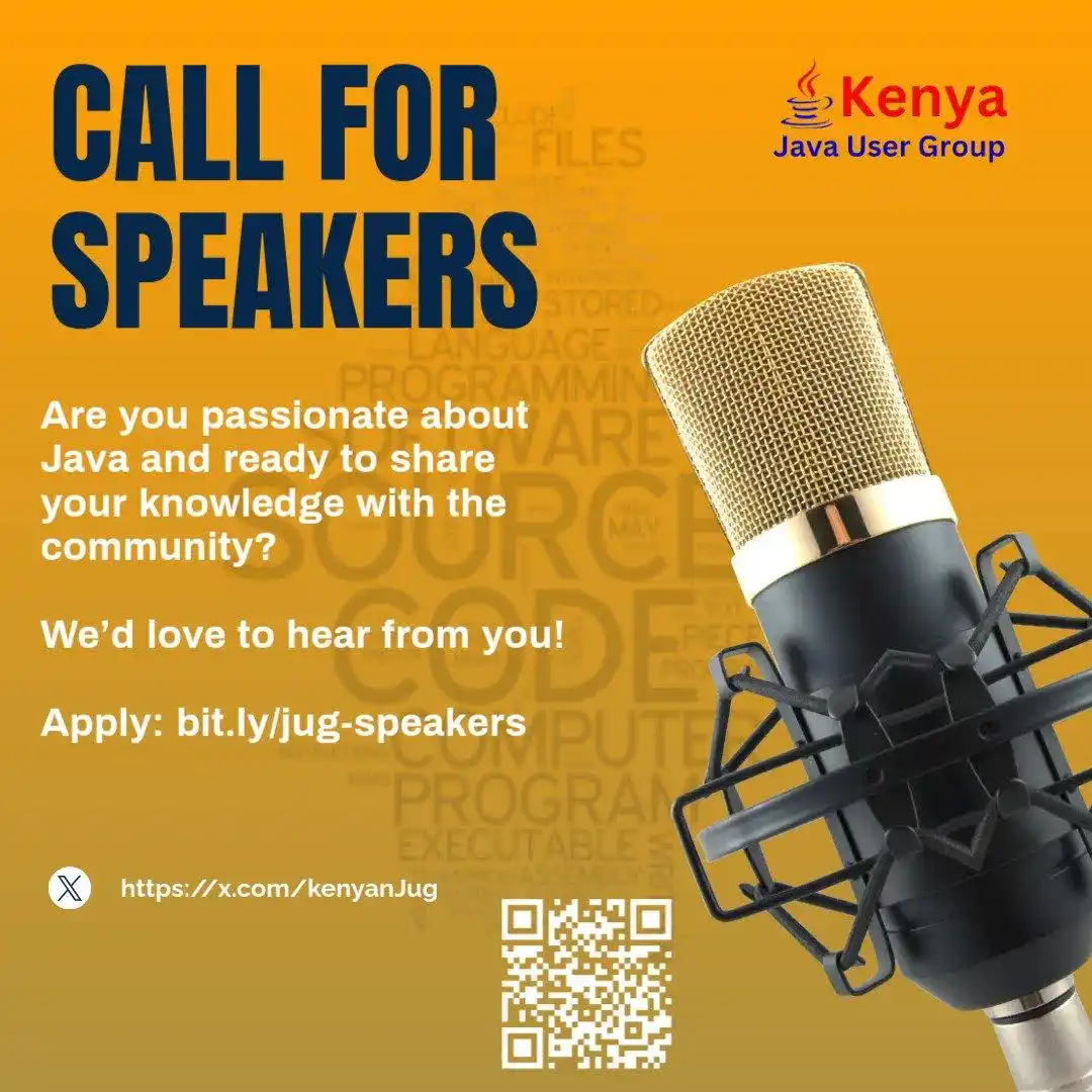 Image from The Tech Hut Community: 📢 CALL FOR SPEAKERS – Kenya Java User Group Are you skilled in: 🔥 C...