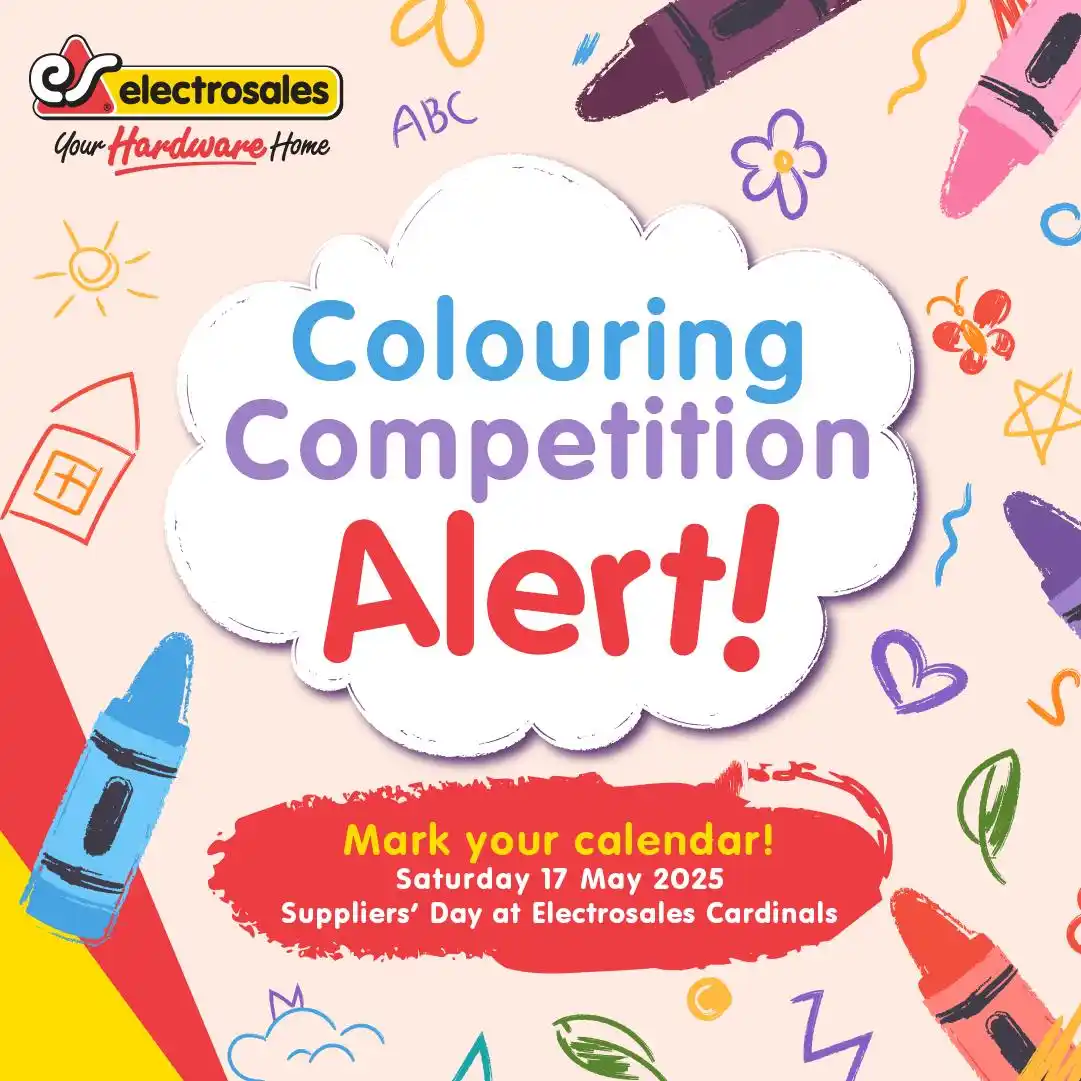 Image from Electrosales Hardware: 🎨🖍️Colouring Competition Alert! 🎉 Got a young artist aged 5–12? Don...