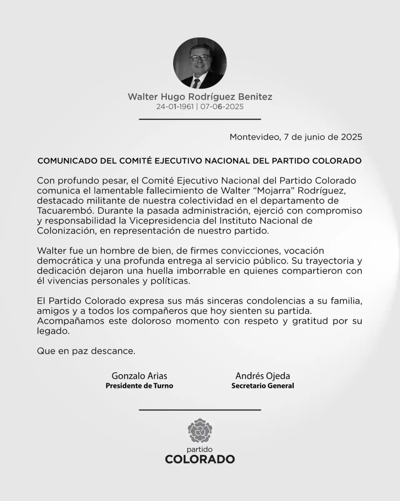 Image from Partido Colorado: Con profundo pesar, el Comité Ejecutivo Nacional del Partido Colorado ...