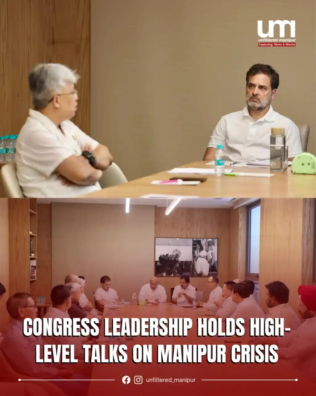 Image from Unfiltered Manipur: Congress President Mallikarjun Kharge and Leader of Opposition Rahul G...