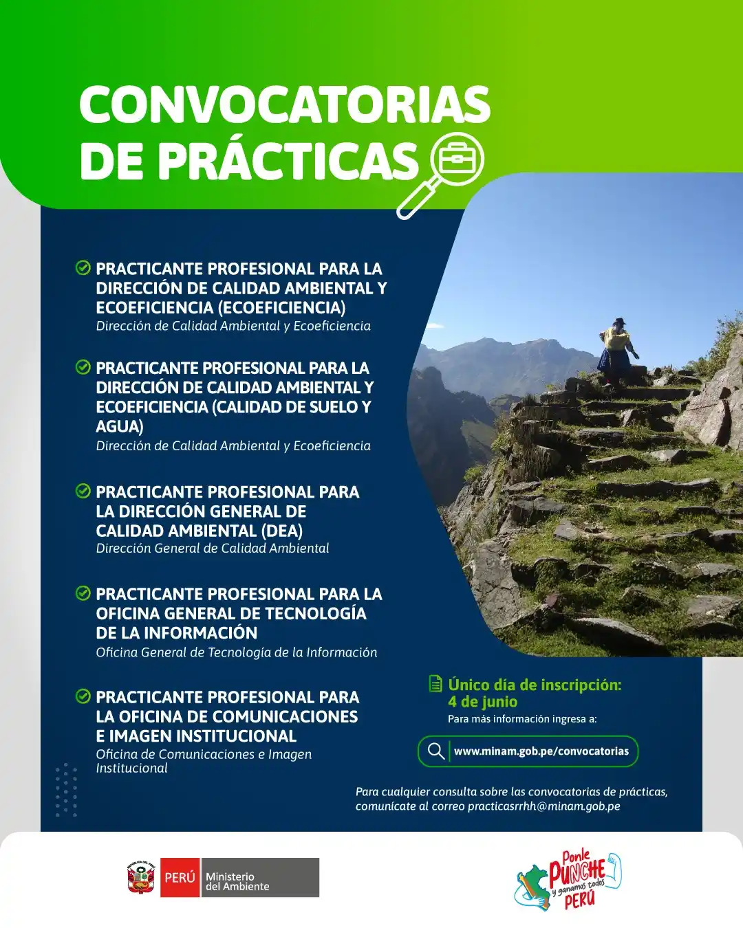Image from Ministerio del Ambiente (Perú): 🟢 CONVOCATORIAS DE PRÁCTICAS 📣🌱 ¡Esta es tu oportunidad para traba...