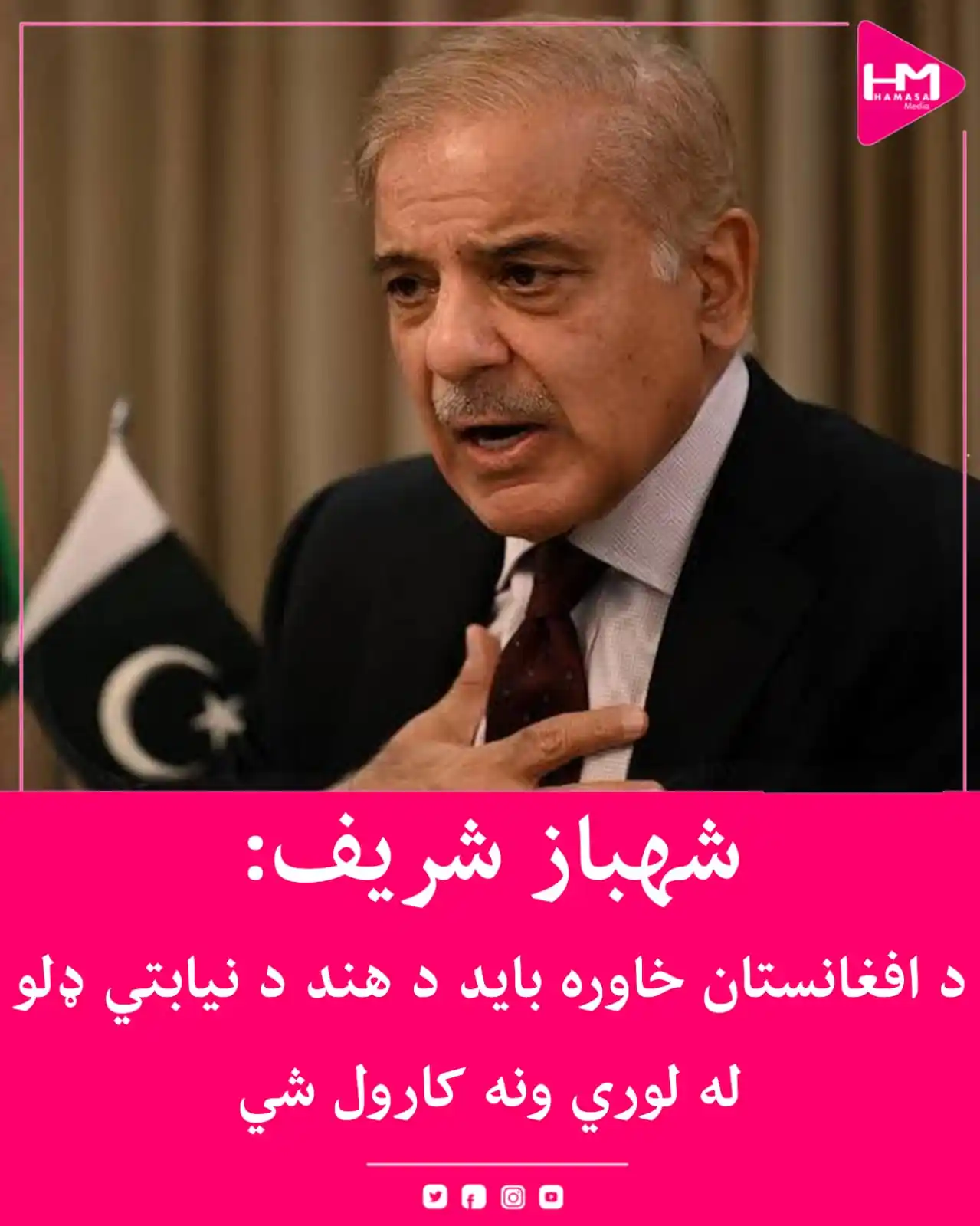 Image from Hamasa Media: د پاکستان لومړي وزیر شهباز شریف ویلي، چې د افغانستان خاوره باید د هند ...