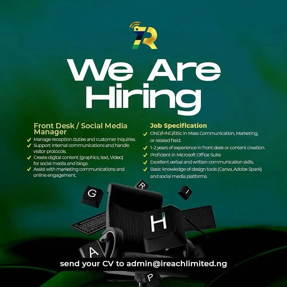 Image from Verifiable Jobs/ Opportunities With #AdetolaElegbeje: Hiring roles: 🔹 Head of Sales – Drive business growth and lead hig...
