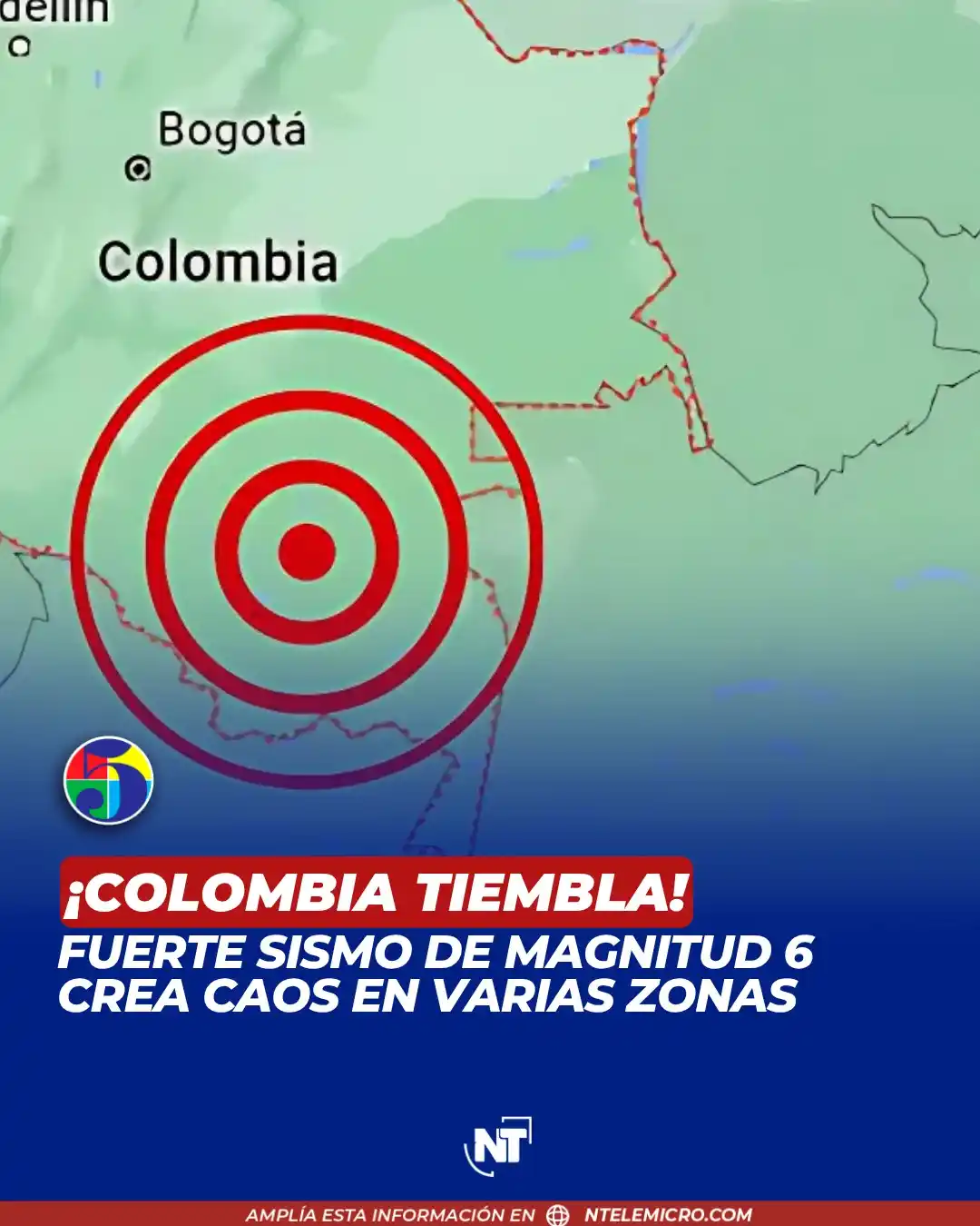 Image from Noticias Telemicro: *INTERNACIONAL* 🇨🇴Un sismo de magnitud 6 🫨 sacudió a Colombia, segú...