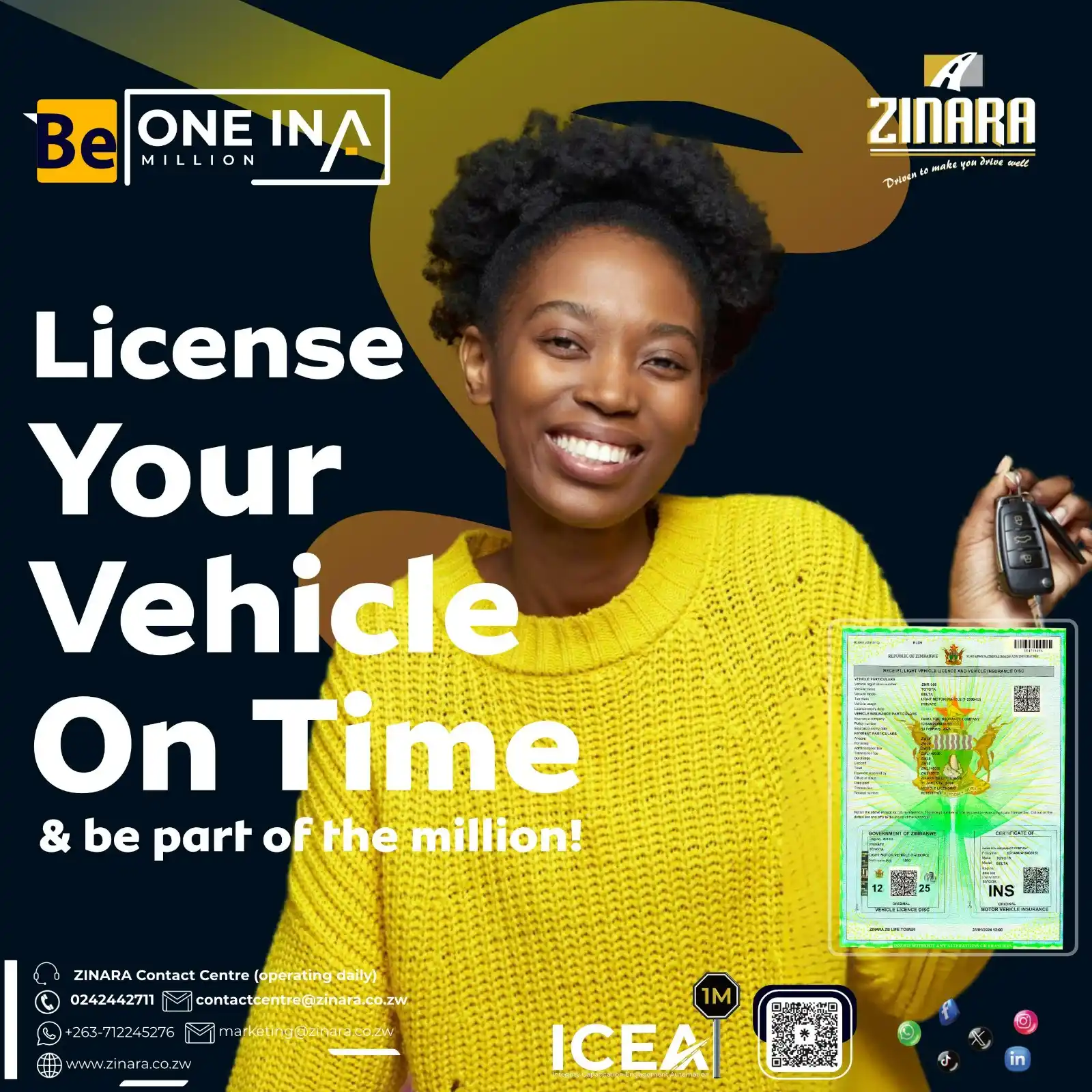 Image from ZINARA Official Updates: It's Renewal Time! Drive towards a million! Stay compliant, drive safe...