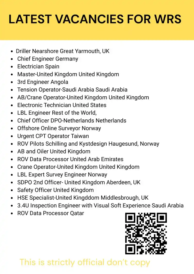 Image from Marine Jobs : latest vacancies for WRS Driller Nearshore Great Yarmouth, UK Chief ...