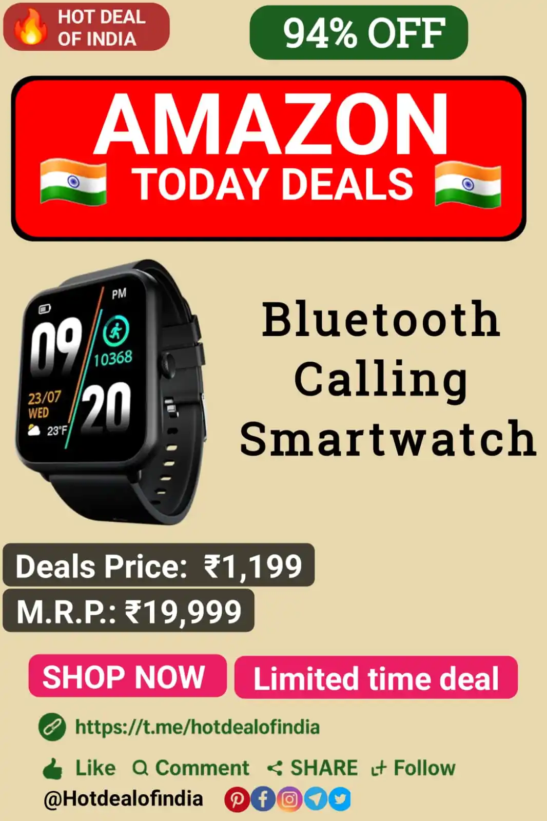 Image from Hot Deal Of India 🇮🇳: 🚨 Limited Time Mega Deal! Want a premium Bluetooth Calling Smartwatch...