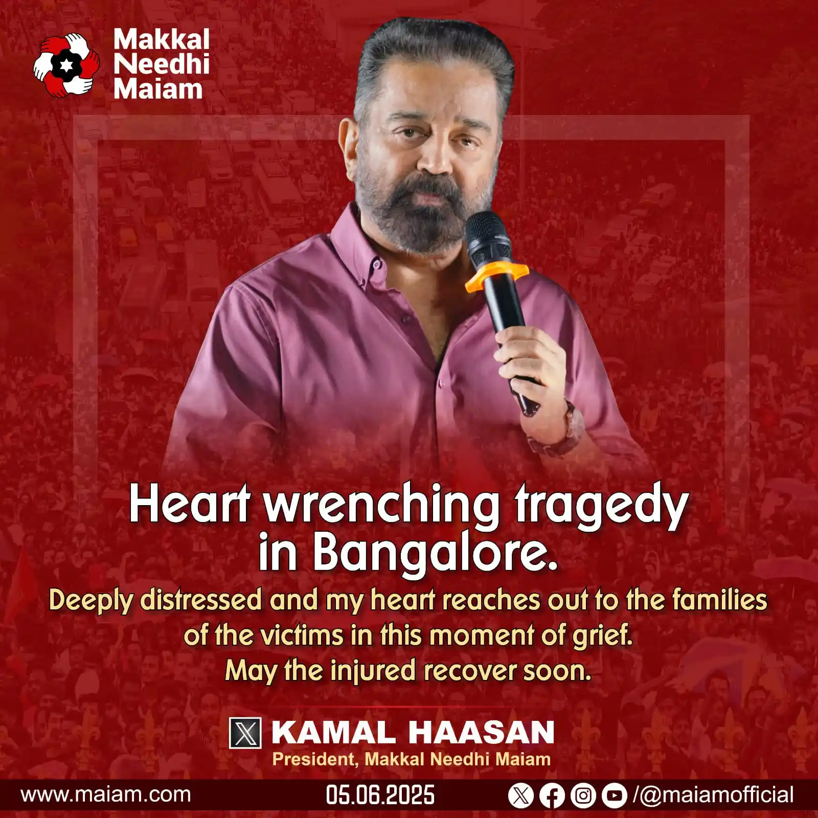 Image from Makkal Needhi Maiam: Makkal Needhi Maiam President Kamalhaasan expresses heartfelt grief ov...