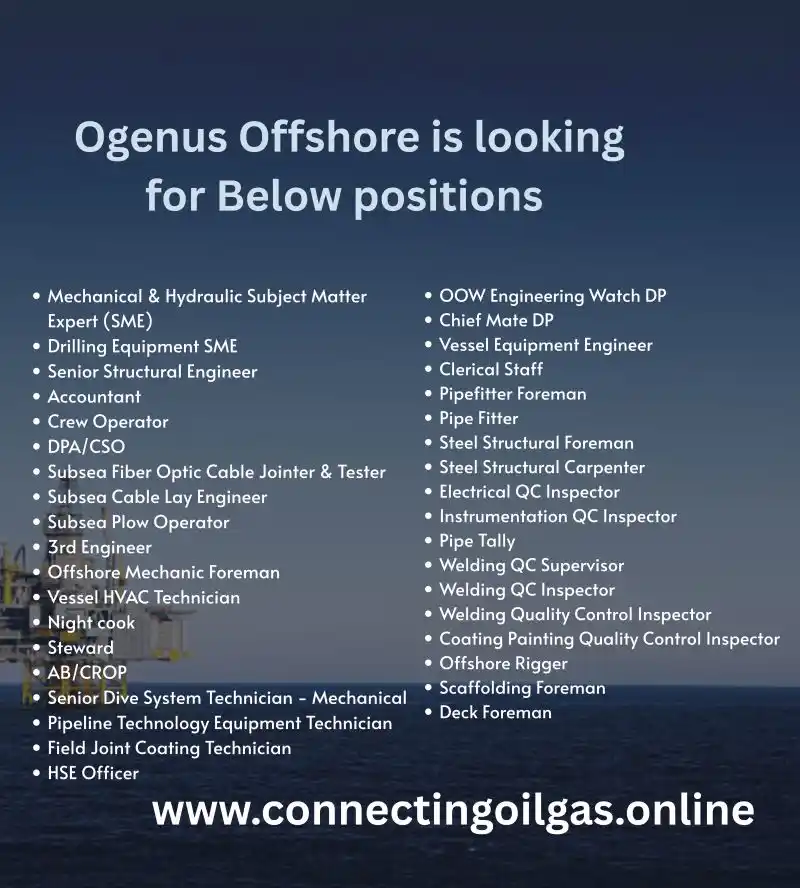 Image from Marine Jobs : Ogenus Offshore is looking for Below positions Mechanical & Hydraulic ...