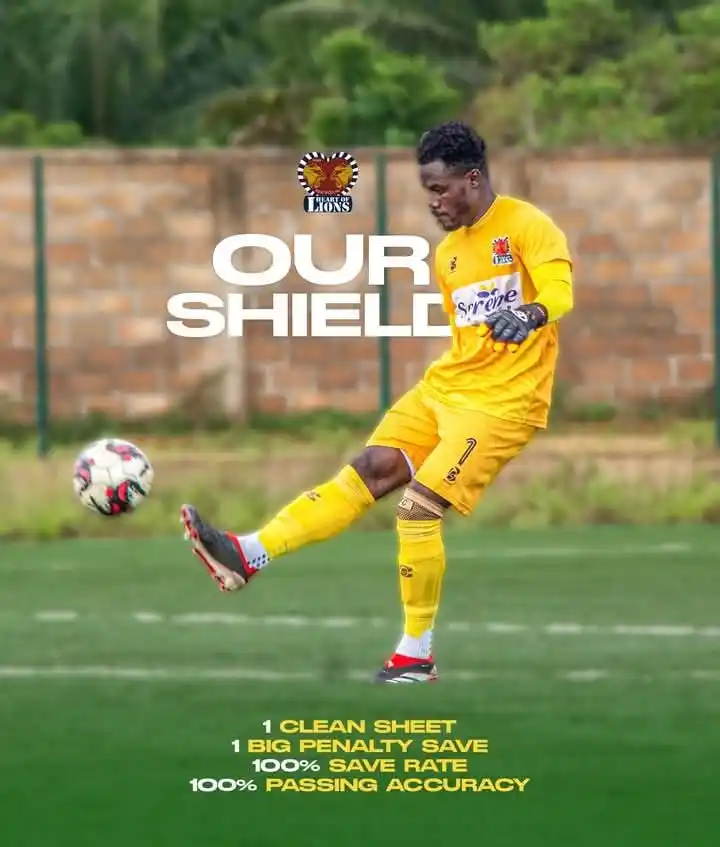 Image from Heart Of Lions Football Club Limited: 🗣 || Our shield 🛡 1 big clean sheet 1 penalty save 100% save rate...