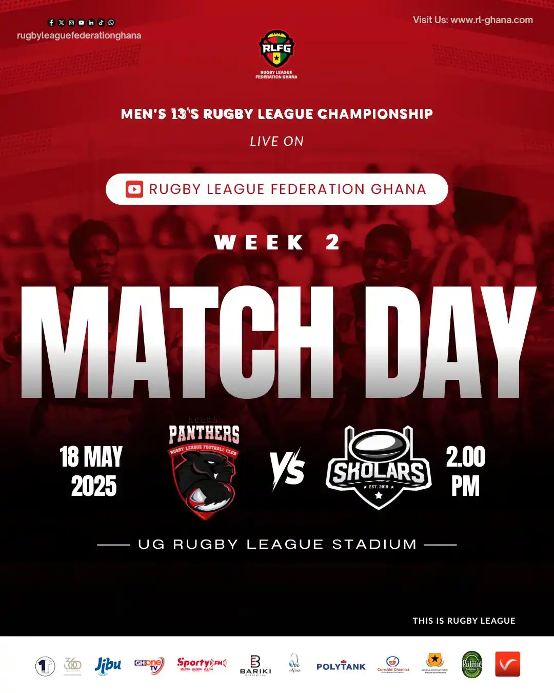 Image from RUGBY LEAGUE FEDERATION GHANA 🇬🇭 🏉: Panthers 🐾 vs Skolars 🎯 🔥 Clash of the titans this Match Day!  Pant...