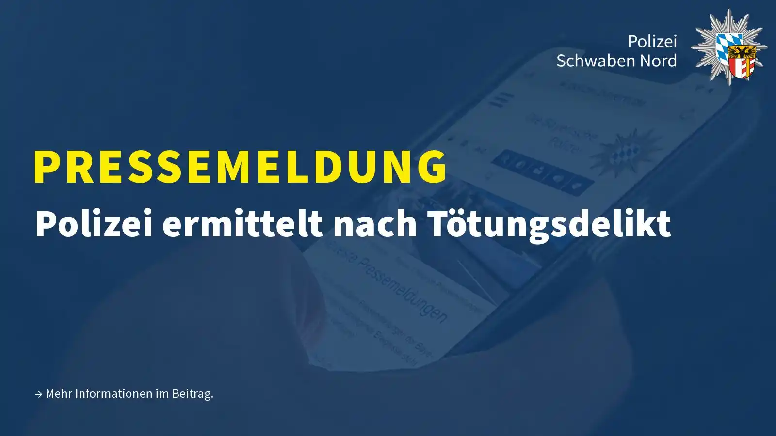 Image from Polizei Schwaben Nord - Augsburg und Region: *+++ Festnahme nach Tötungsdelikt +++* Wie bereits berichtet, kam es ...