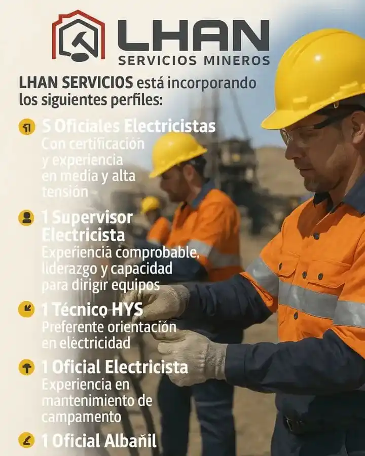 Image from INFO MINERO 👷♂️: 📍 *Salta* *PUESTOS* 👉 5 Oficiales electricistas. _Con certificación ...