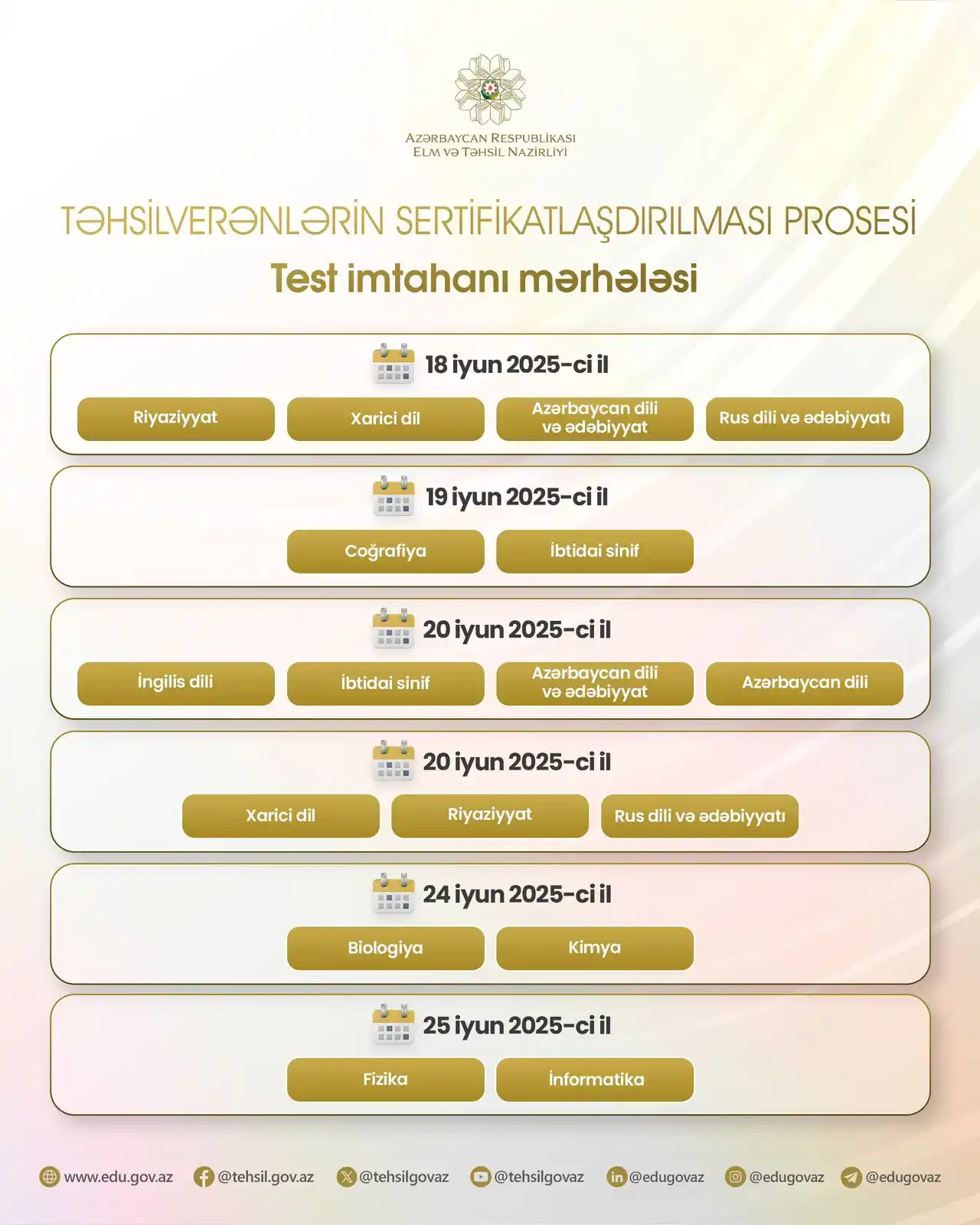 Image from AR Elm və Təhsil Nazirliyi: Sertifikatlaşdırma prosesinin test imtahanı mərhələsinin vaxtı və yeri...
