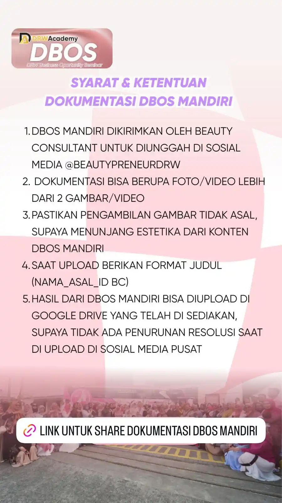 Image from DRW Skincare: *SYARAT KETENTUAN SETOR DOKUMENTASI DBOS MANDIRI* 1. DBOS mandiri dik...
