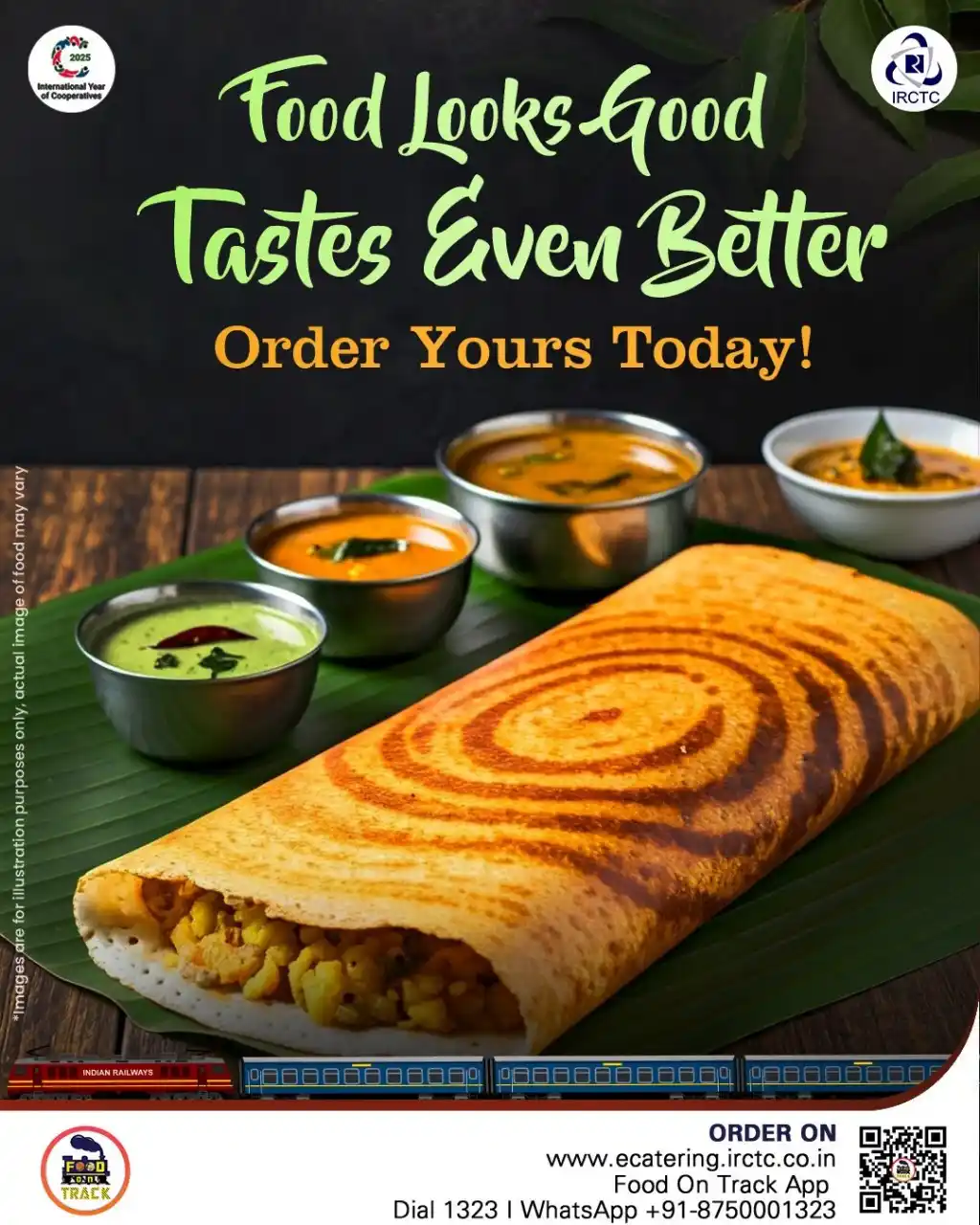 Image from IRCTC Official: That sizzling hot masala dosa with tangy chutneys and piping hot sambh...