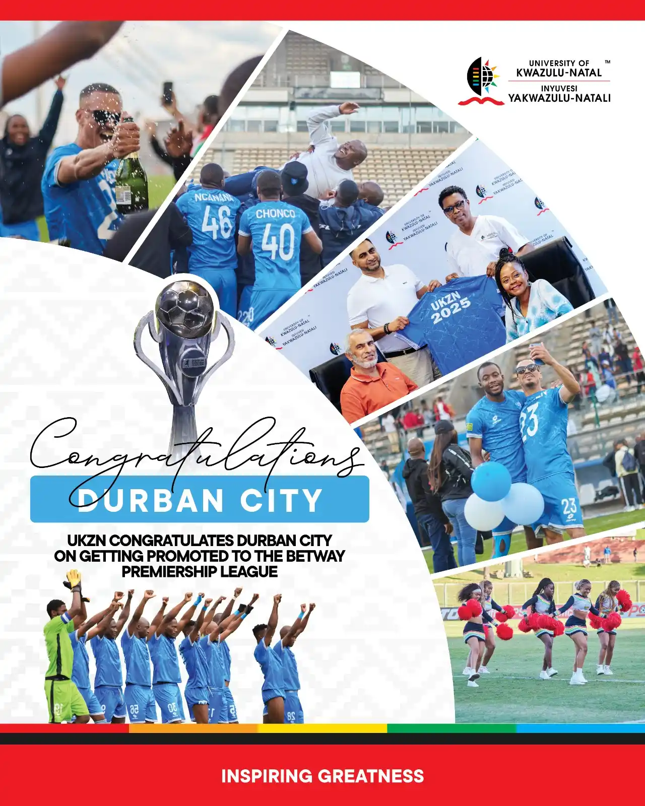 Image from University of KwaZulu-Natal: UKZN extends warm congratulations to Durban City FC on securing promot...