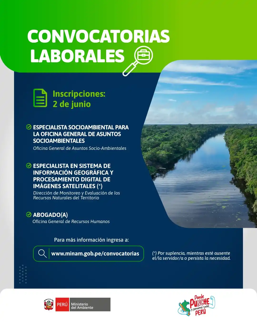 Image from Ministerio del Ambiente (Perú): 📢 ¡ÚNETE AL CAMBIO! 🟢 🌎 ¿Te apasiona trabajar por un Perú más soste...
