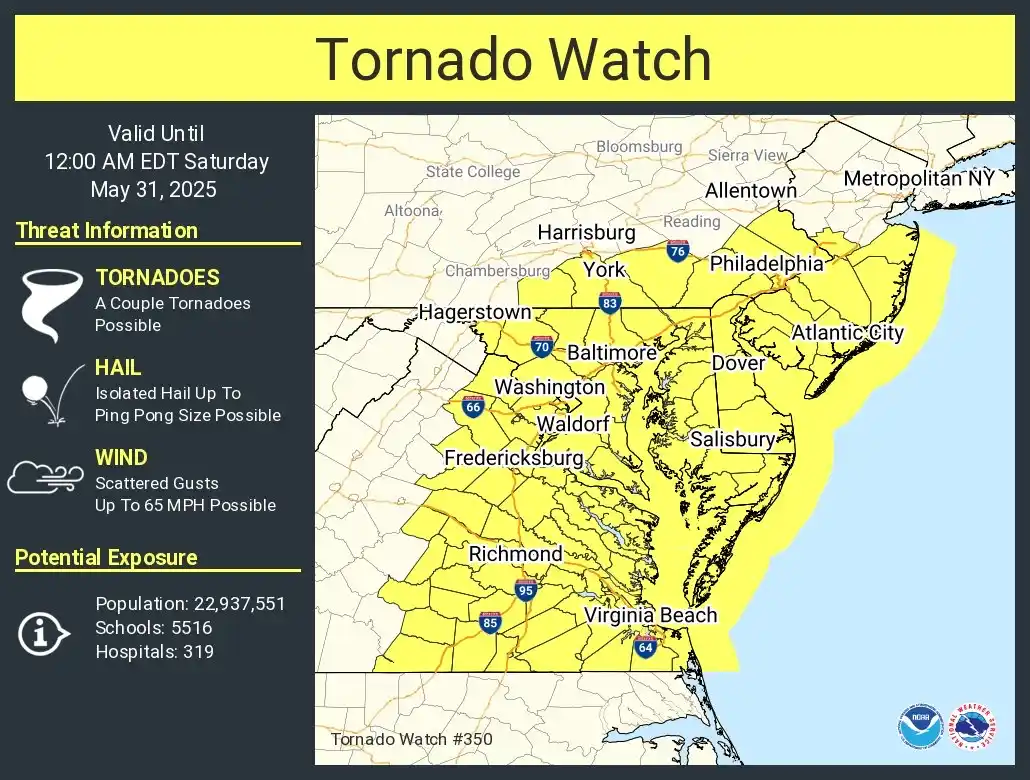 Image from Univision 65 Philadelphia: Vigilancia de tornado estará vigente hasta la medianoche para todos lo...