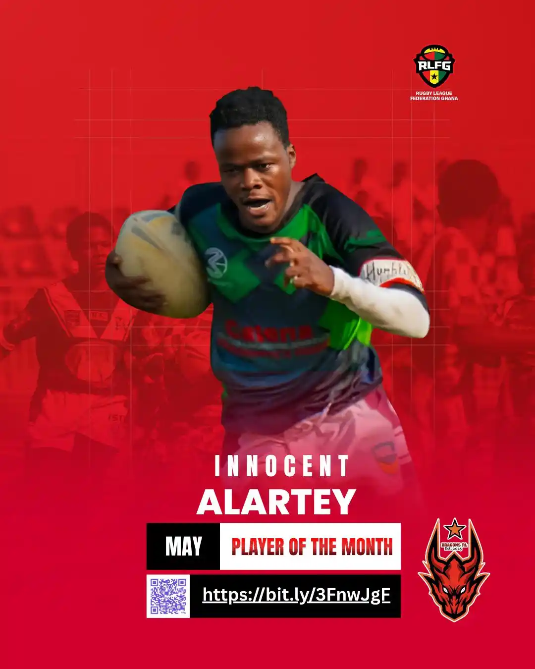 Image from RUGBY LEAGUE FEDERATION GHANA 🇬🇭 🏉: 🔥🏉 Vote Innocent Alartey for Rugby League 13’s Player of the Month –...