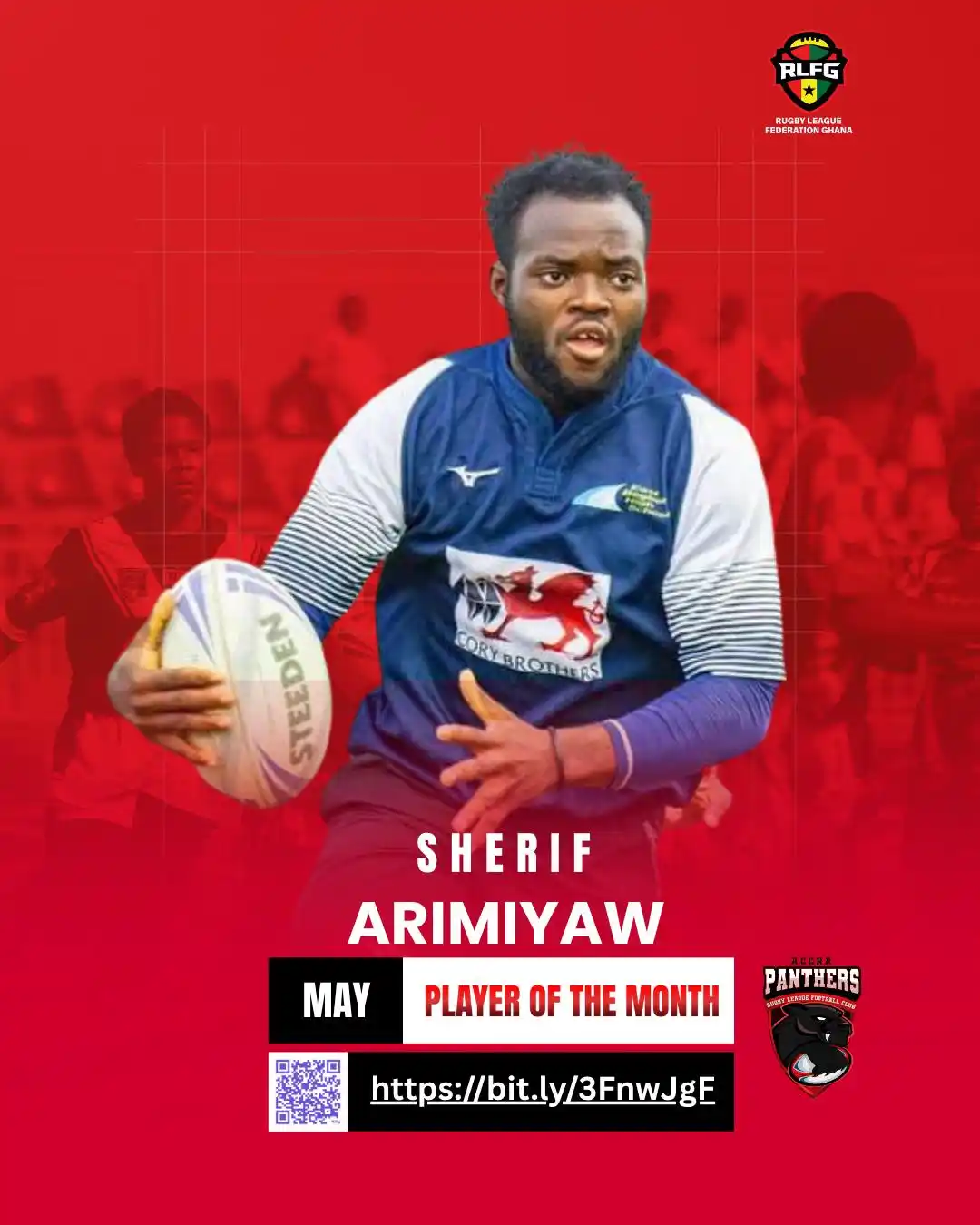 Image from RUGBY LEAGUE FEDERATION GHANA 🇬🇭 🏉: 🔥🏉 Vote Sherif Arimiyaw for Rugby League 13’s Player of the Month – ...