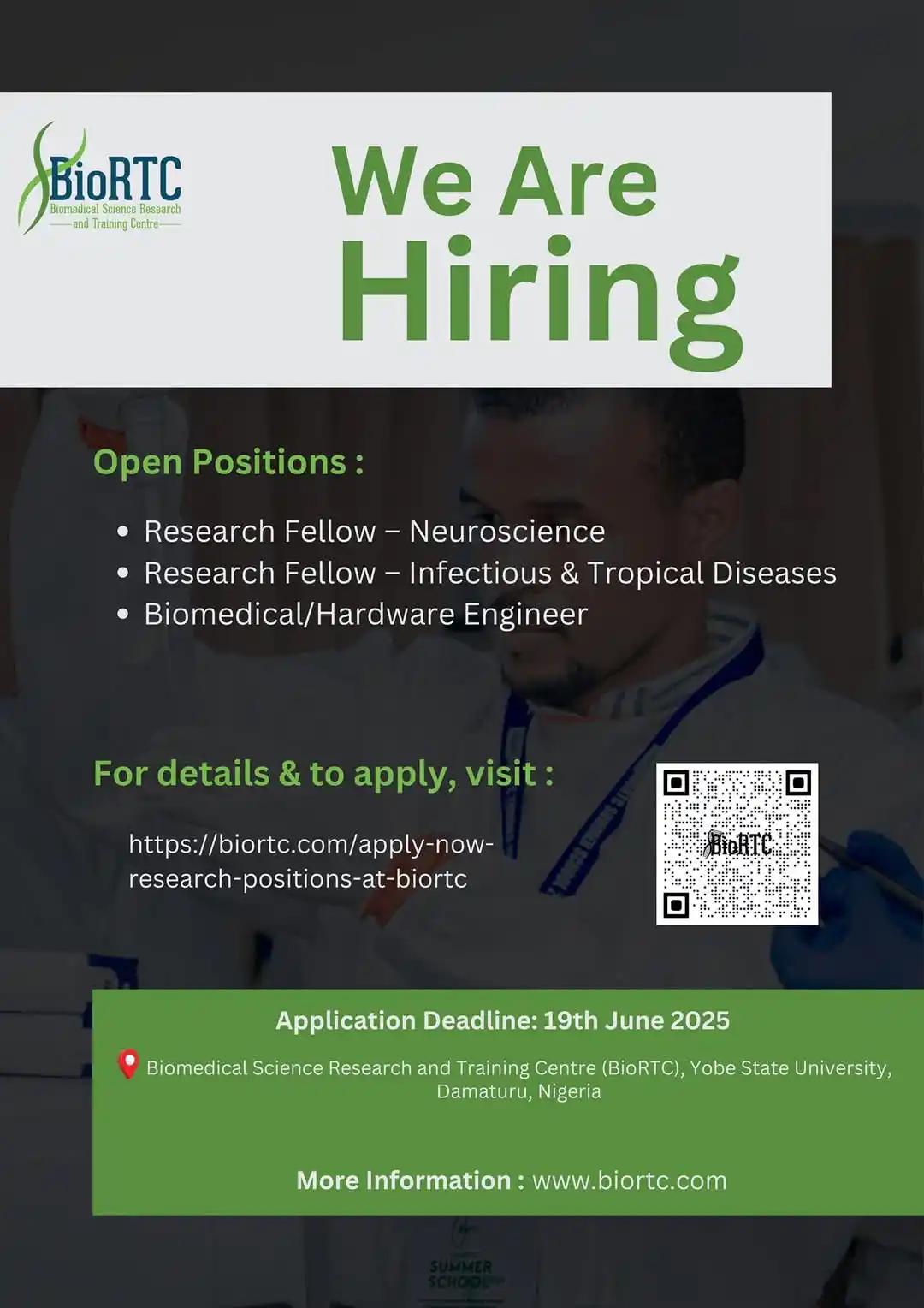 Image from Verifiable Jobs/ Opportunities With #AdetolaElegbeje: 🚨 We are Hiring at BioRTC! The Biomedical Science Research and Train...