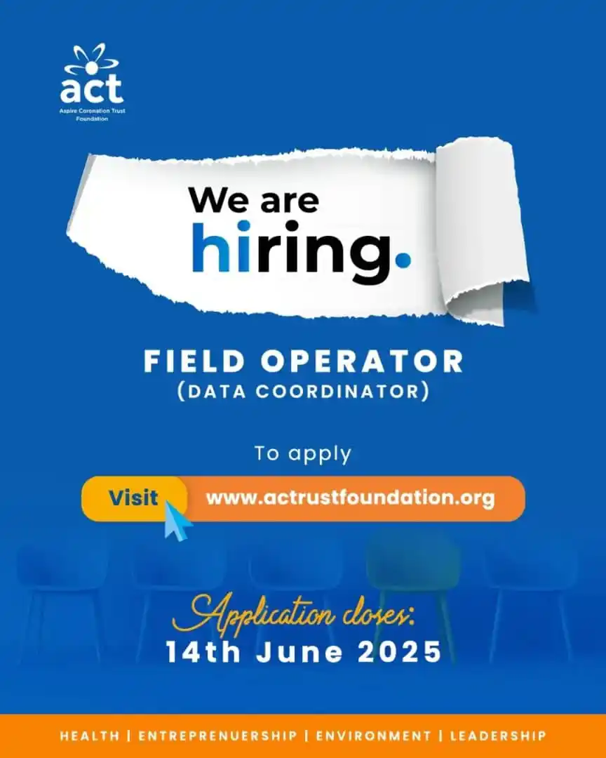 Image from Verifiable Jobs/ Opportunities With #AdetolaElegbeje: We Are Hiring! The Field Operator (Data Coordinator) plays a critical...