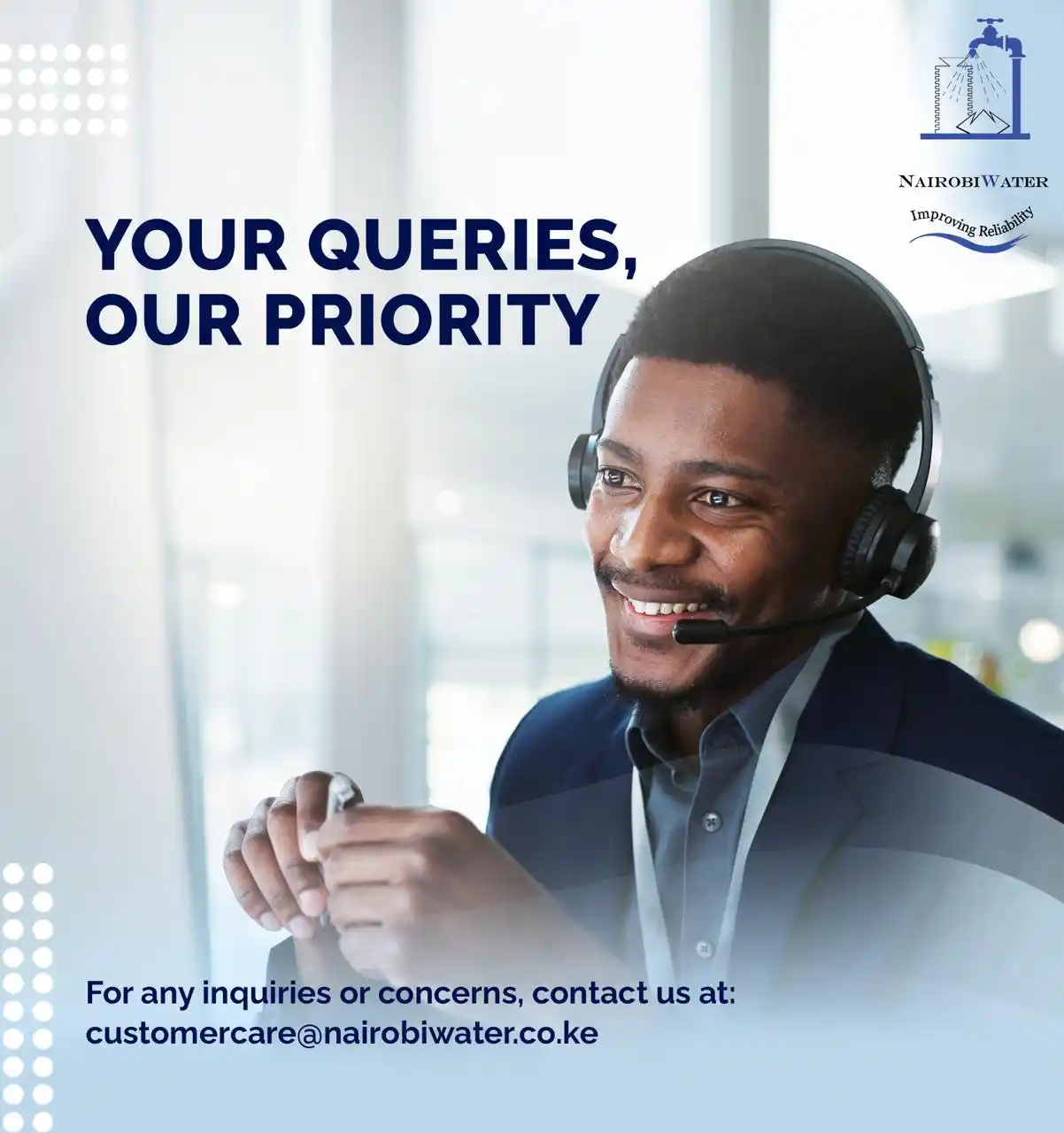 Image from Nairobi City Water & Sewerage Co. Ltd: We’re here to help! Have a question, complaint, or compliment? Email u...