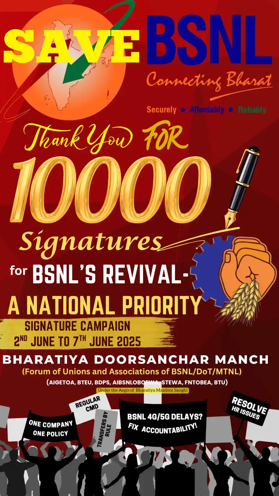 Image from AIGETOA CHQ: _*A Huge Thanks! 10,000 Signatures for Swadeshi Telecom, BSNL Revival ...