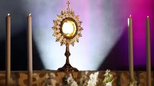 Image from Vatican News PL: *Adoracja Eucharystyczna zwiększa liczbę powołań w USA* W Stanach Zj...