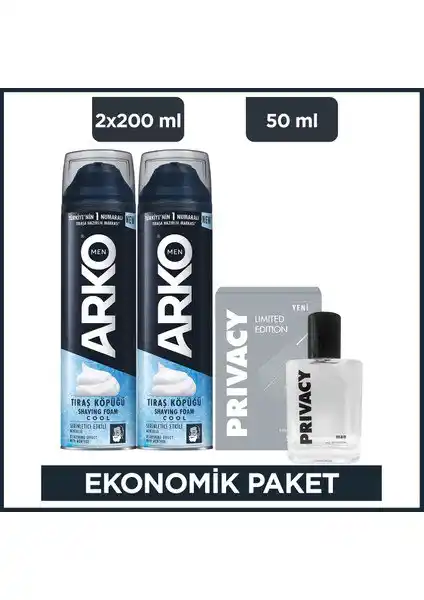 Image from Taze Fırsat: Bütçeni Rahatlat! 💸: Arko Men Cool Tıraş Köpüğü 2x200 ml - Privacy Men Limited Edition Edt ...