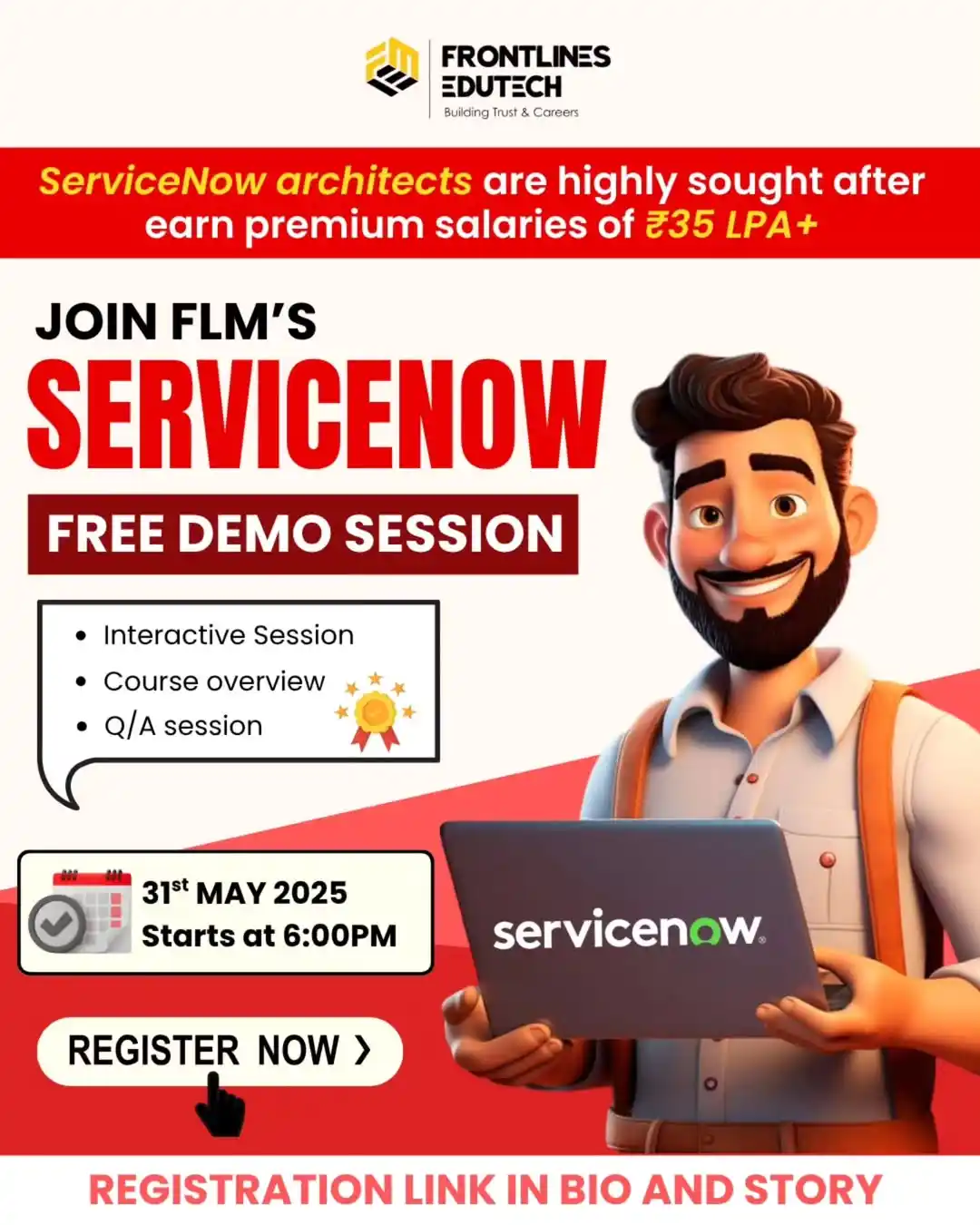 Image from Frontlines Edutech: Attend free serviceNow Demo 🔥🔥  This Saturday 6pm   Registration Lin...