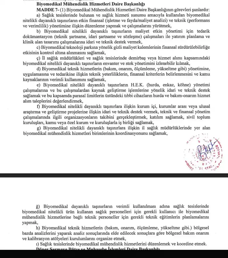 Image from Biyomedikal: *Biyomedikal Mühendislik Hizmetleri Daire Başkanlığı Kuruldu*  “Kamu H...