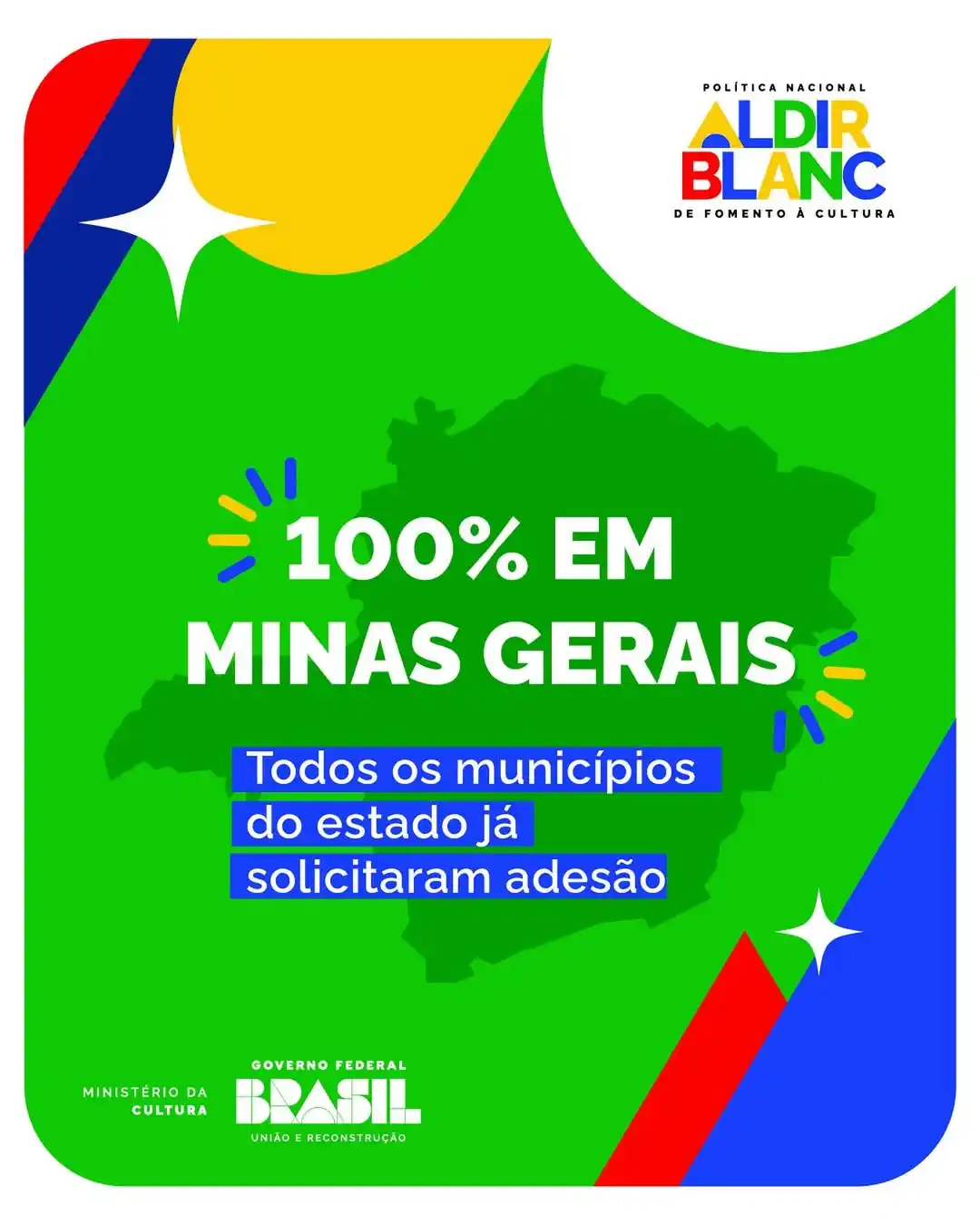 Image from Novidades Política Nacional Aldir Blanc - MinC: *Bora, Minas Gerais! 🤩* Todos os 853 municípios mineiros solicitaram...